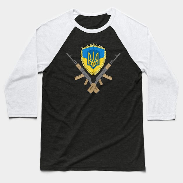 Ukrainian flag with AK47 rifles. Baseball T-Shirt by JJadx